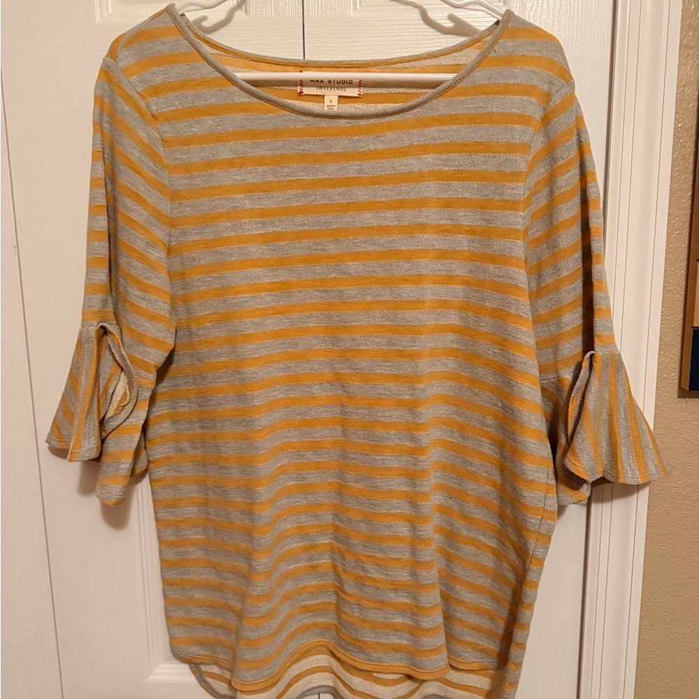 Max Studio Mustard and Gray Striped Long Sleeve Top